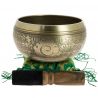 Tibetan bowl with engravings and its handcrafted storage pouch, 12 cm