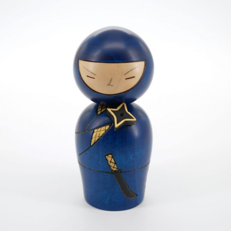 Japanese blue ninja kokeshi doll, NINJA