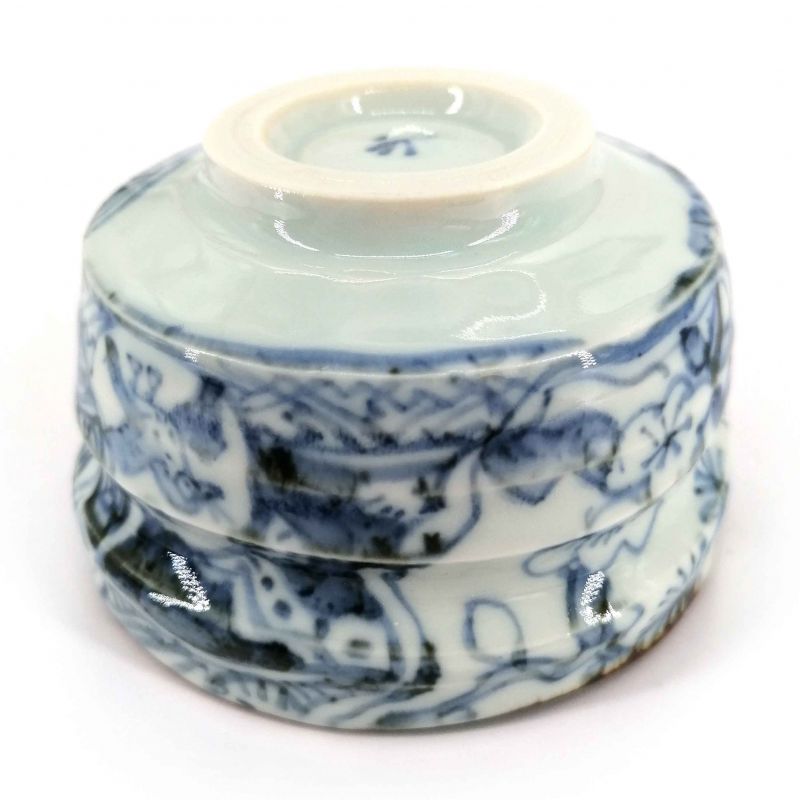 Bol en céramique pour cérémonie du thé, blanc à motifs traditionnels bleus - ANSENIKKU