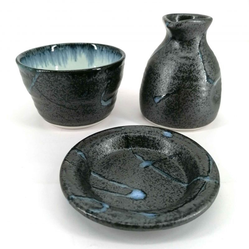 Platillo de cerámica japonés, marrón con detalles azules - BURU NO DITERU