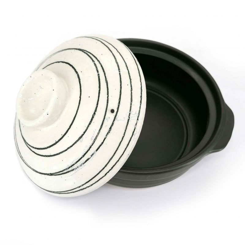Marmite donabe en céramique, noir couvercle blanc - KUROI SEN