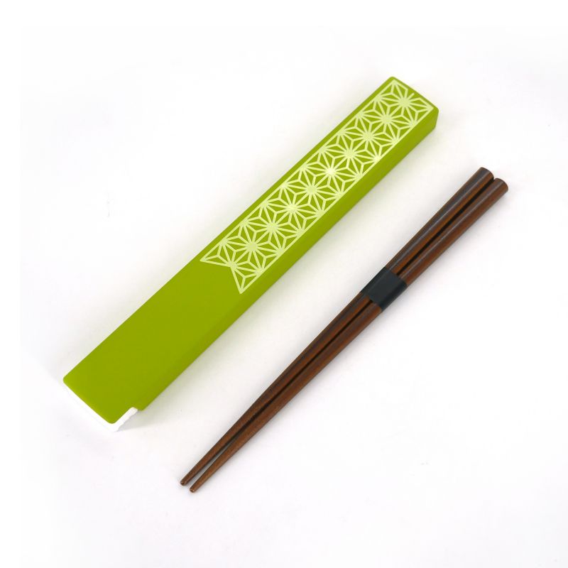 Japanese oval Bento lunch box, WAKABA ASANOHA, green + chopsticks