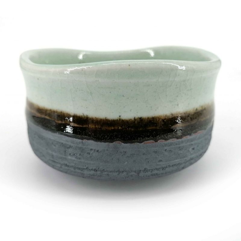 Bol pour cérémonie du thé japonais en céramique, bleu, marron et gris - BURURAIN