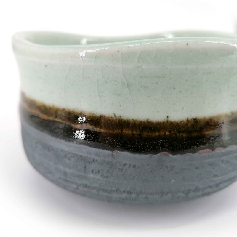 Bol pour cérémonie du thé japonais en céramique, bleu, marron et gris - BURURAIN