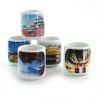 set de 5 tasses à saké traditionnelles japonaises, FOTO NIHON FÛKEI, paysages