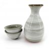 Service à saké en céramique, bouteille et 2 tasses, gris émail craquelé - WARETA