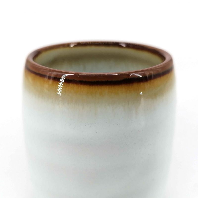 Tasse à thé japonaise en céramique, blanc, bordure nuances marrons - KYOKAI