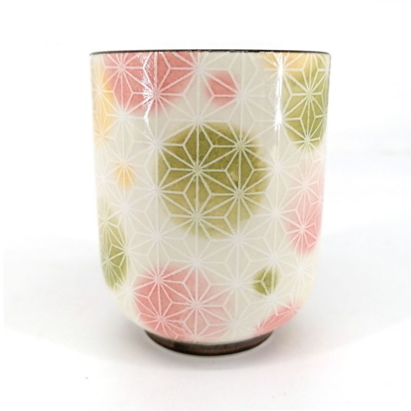 Japanese ceramic tea cup, white and colors - ASANOHA