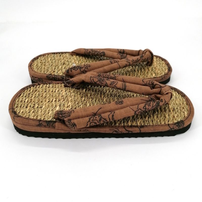 Paar japanische Zori-Sandalen aus Seegras, FUJIN RAIJIN, Braun