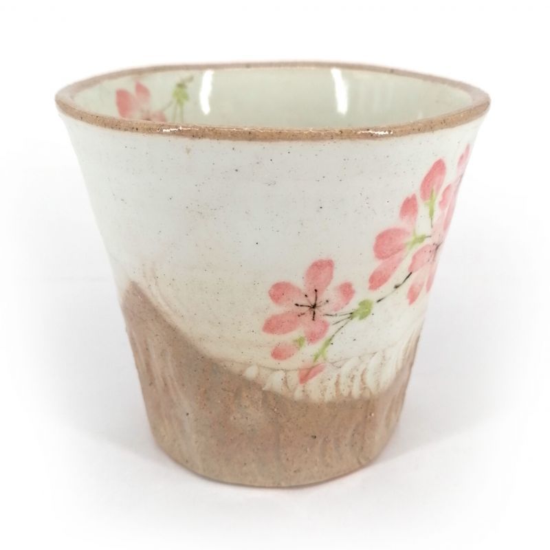 Taza de té japonesa acampanada de cerámica, beige y marrón - SAKURA