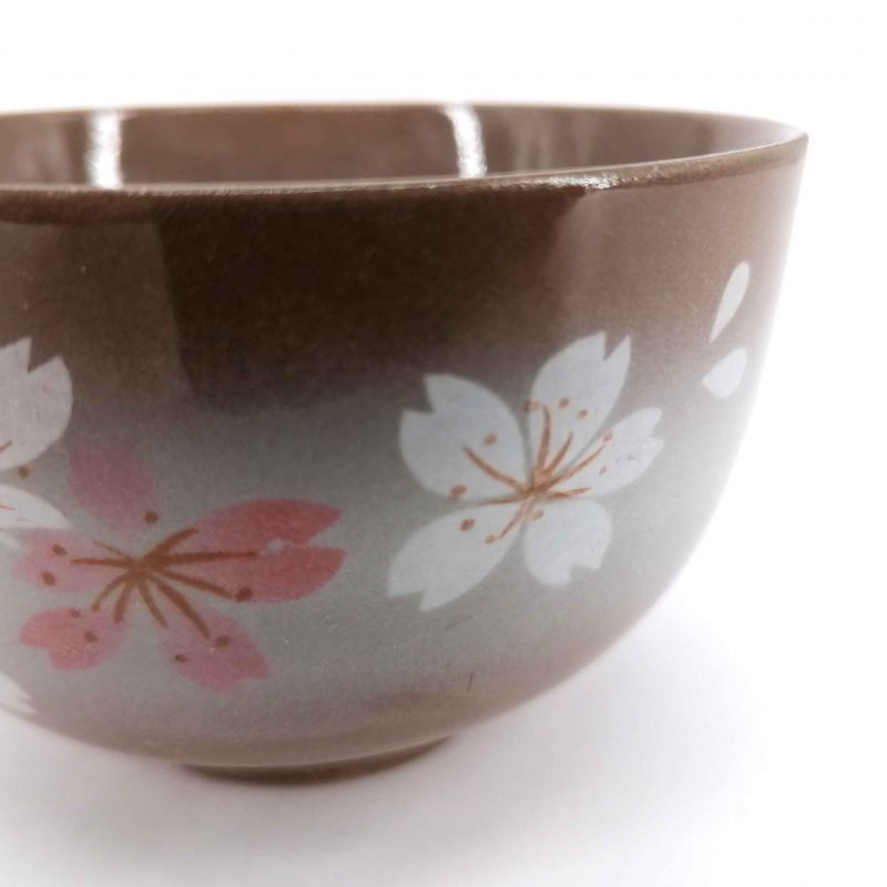Japanese ceramic tea cup, brown and gray - SAKURA