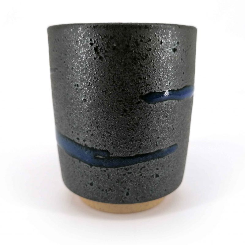 Japanische Keramik Teetasse, braune und blaue Linie - RAIN