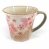 Mug japonais en céramique avec anse, beige et rose - SAKURA