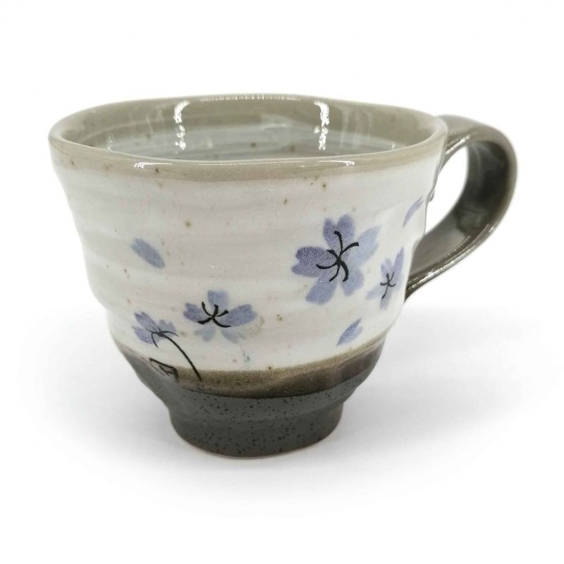 Taza de cerámica japonesa con asa, sakura gris y violeta - SAKURA