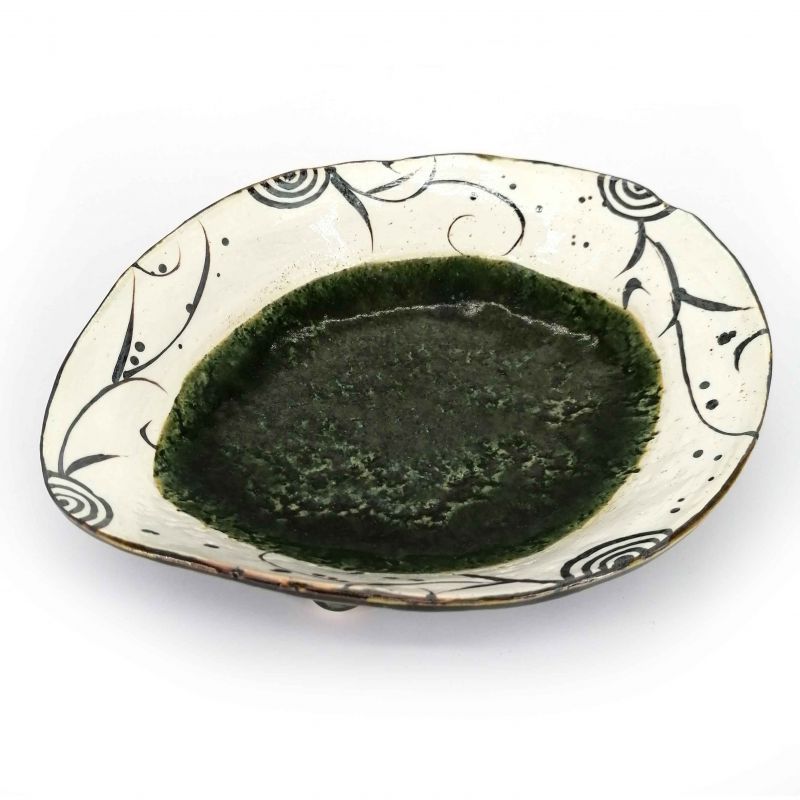 Plato de cerámica japonesa con bordes verde y blanco - MIDORI NO HAIKEI