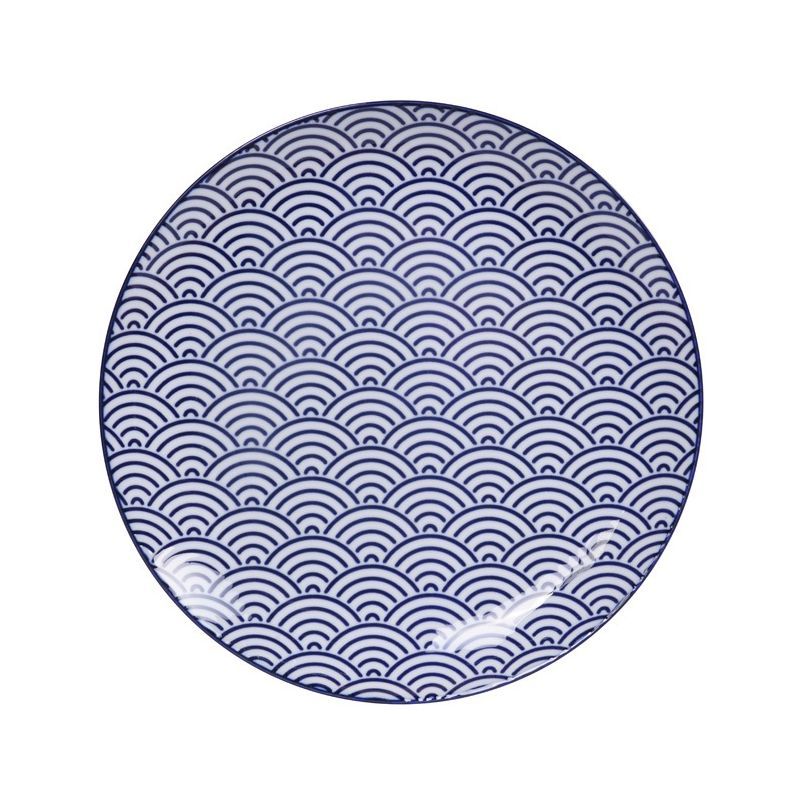 Plato japonés de cerámica azul, patrón de onda - NAMI MOYO