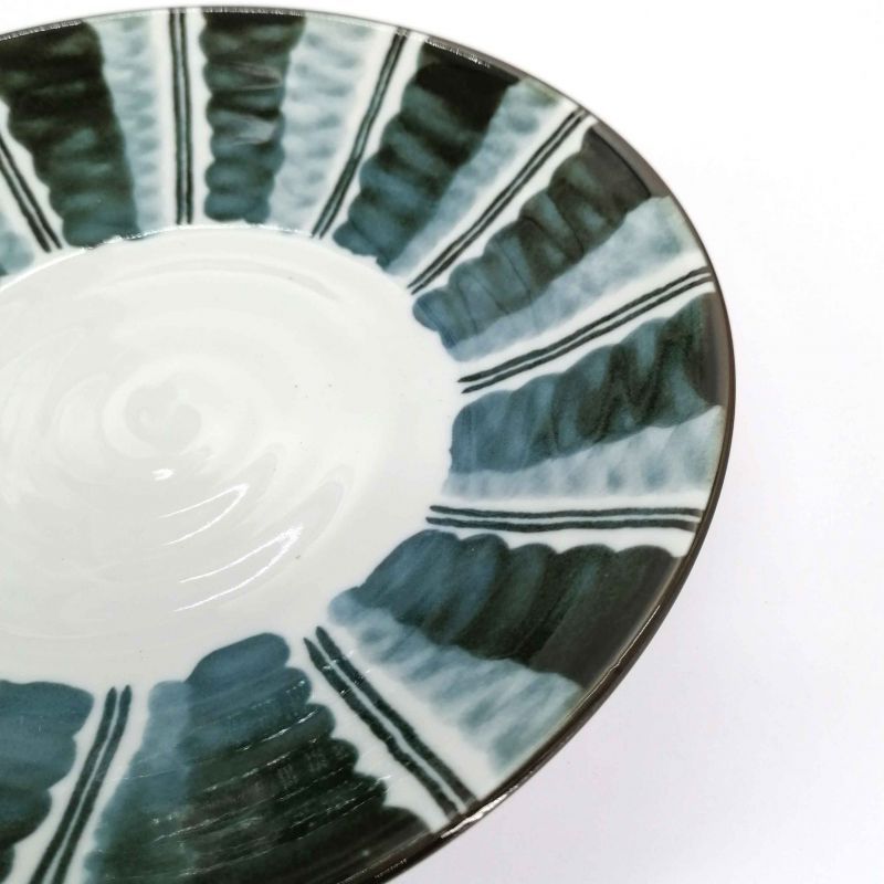 Round deep ceramic plate, white and blue-green - GYO