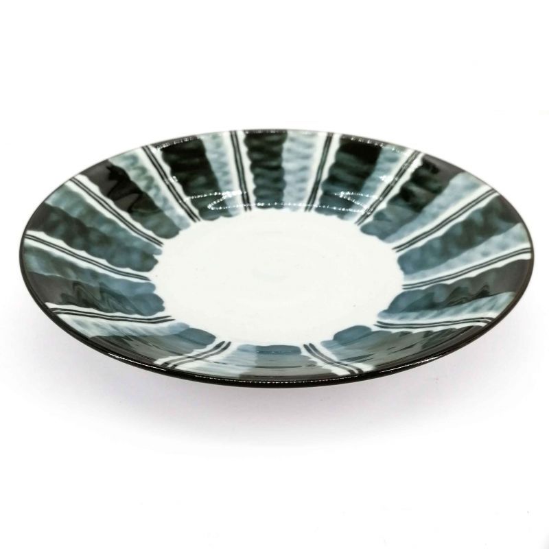 Round deep ceramic plate, white and blue-green - GYO