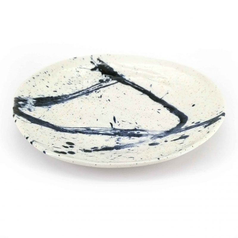 Plato redondo de cerámica, blanco y azul - PEINTOCHIPPU