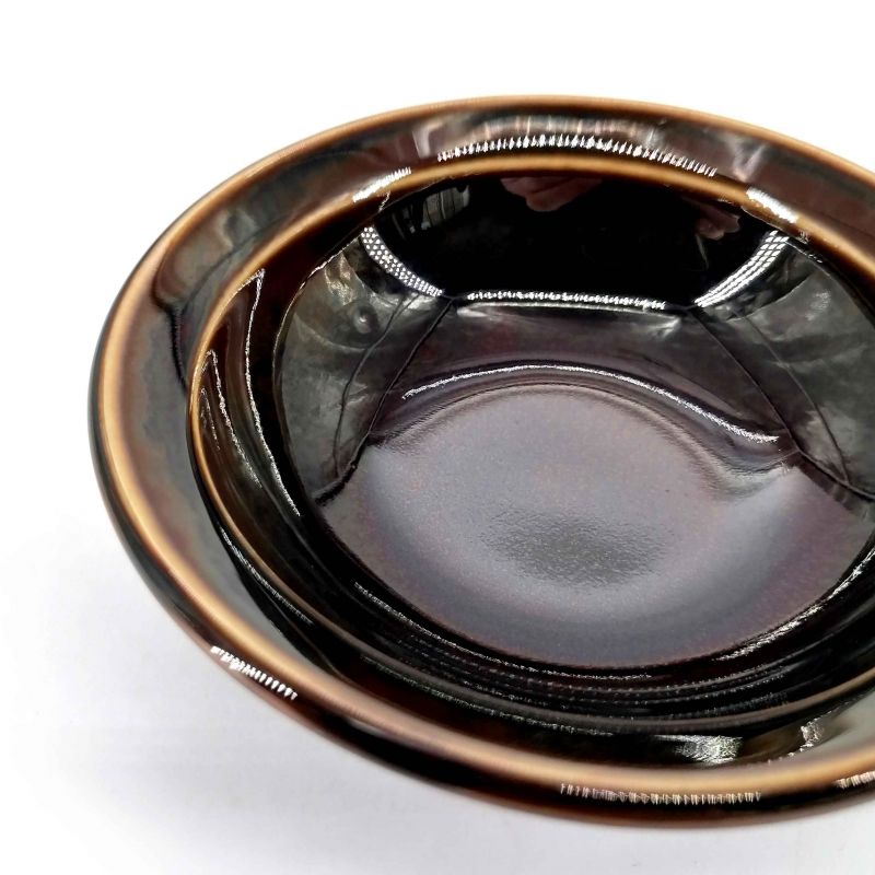 Small round Japanese ceramic container in dark brown - YAMI