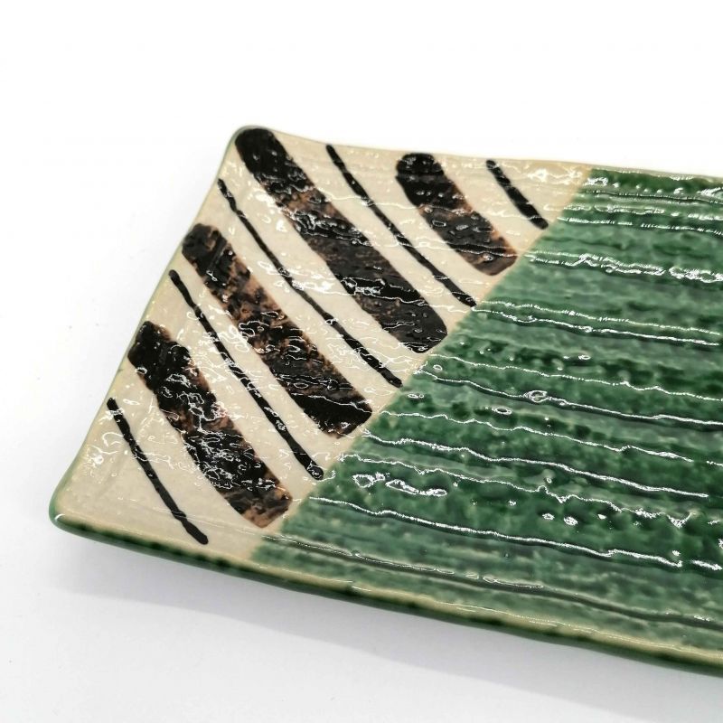 Piatto rettangolare in ceramica verde e beige - CHAIRO NO SEN