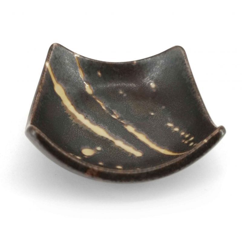 Piccolo contenitore quadrato in ceramica giapponese con bordi rialzati, marrone - PEINTINGU