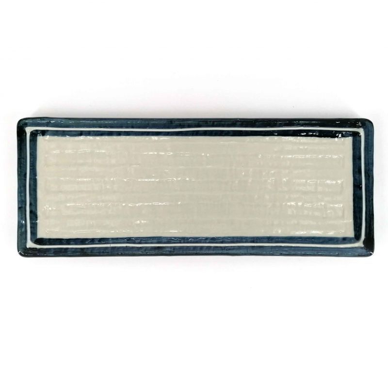 Plato japonés rectangular de cerámica blanca con bordes azules - BODAZU