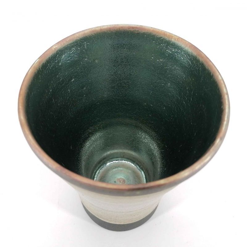 Japanese mazagran in ceramic, gray and brown, metallic enamel interior - METARIKKU