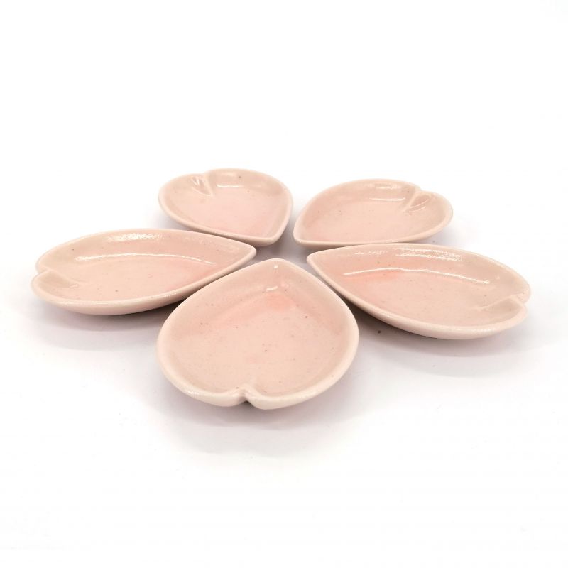 5 pequeños recipientes de cerámica japonesa rosa en forma de flor de cerezo - SAKURA