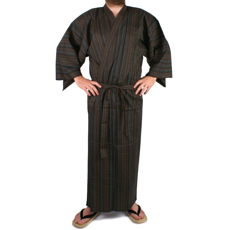 Yukata de algodón japonés para hombre, TATESHIMA, marrón