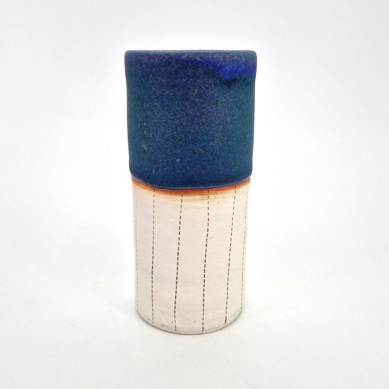 Vaso giapponese in argilla soliflore blu e bianco, AOI, blu