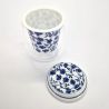 Taza de té japonesa de vidrio y cerámica con tapa, motivos azules y blancos, HANA