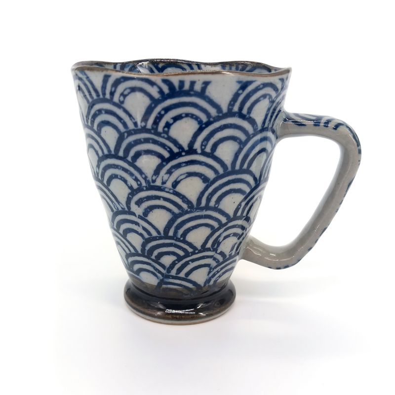 Taza japonesa de cerámica azul y gris - SEIGAIHA