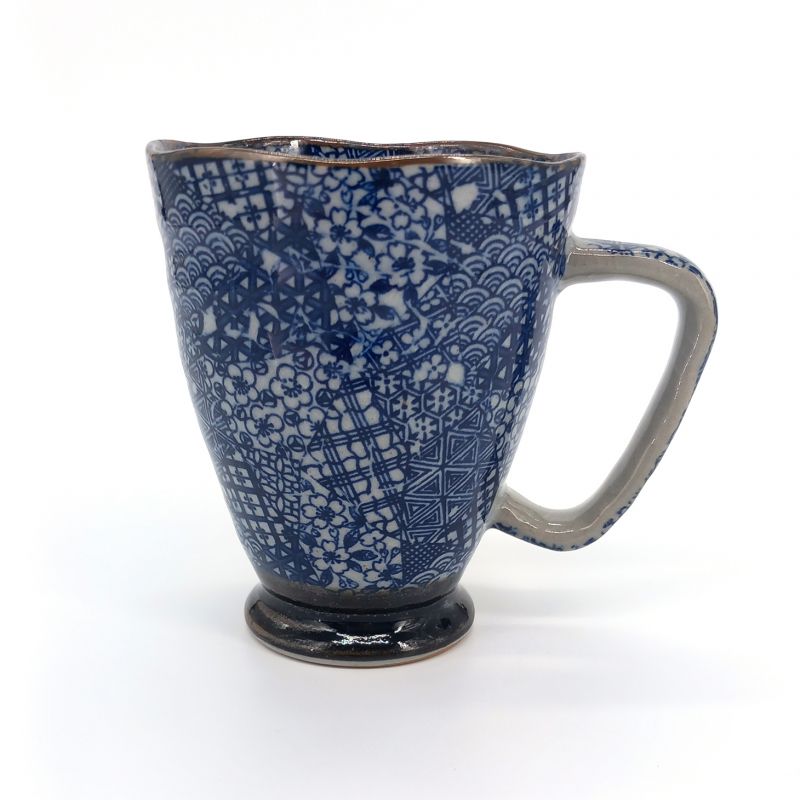 Japanese blue and grey ceramic mug - SEIGAIHA