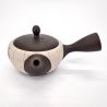 Tokoname Japanese kyusu teapot in black and white earthenware with flower pattern, 250cc