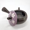 Japanese kyusu teapot tokoname black and purple flower pattern, HANA, 230cc