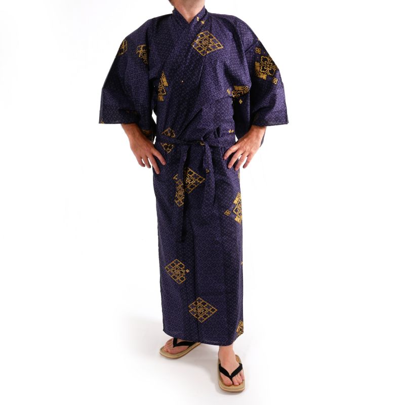 Blauer japanischer Yukata aus Baumwolle für Männer -HANABISHI