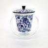 Japanese white and blue ceramic and glass teapot, GARASU, 500cc