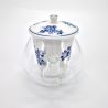 Japanese ceramic and glass teapot with white and blue flowers, GARASU, 480cc