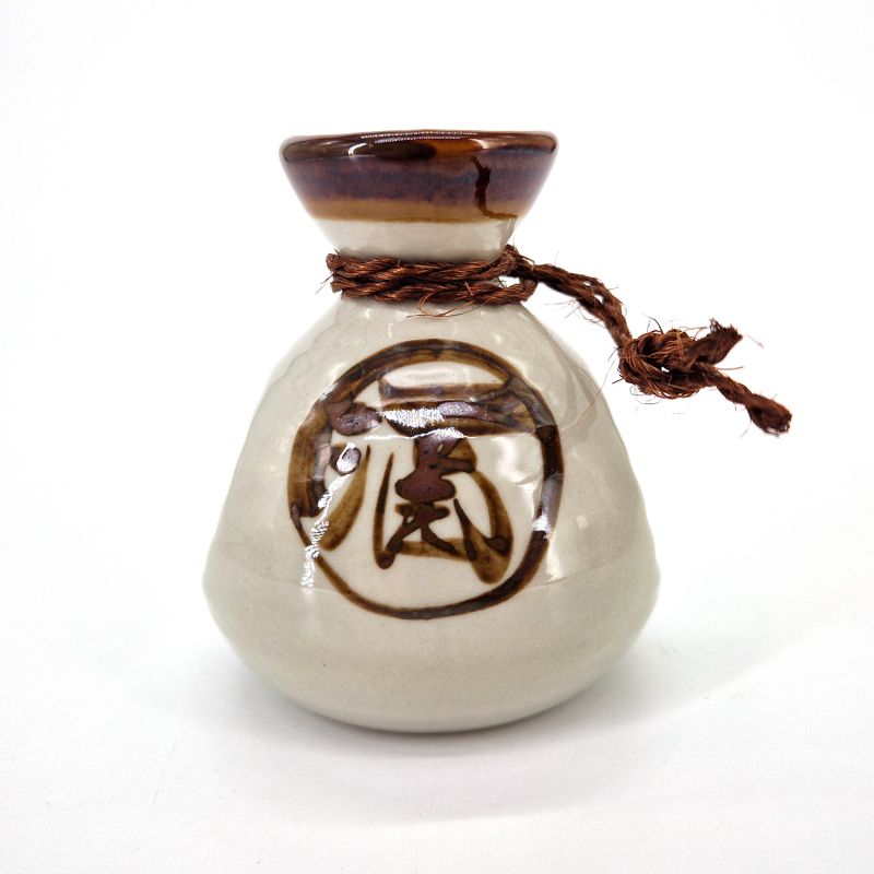 bouteille à saké japonais en céramique blanc, SHIRO KANJI