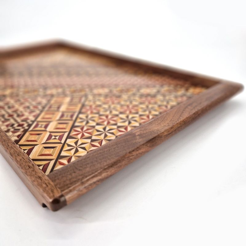 Rutschfestes rechteckiges YOSEGI-Tablett, traditionelle Hakone-Intarsien