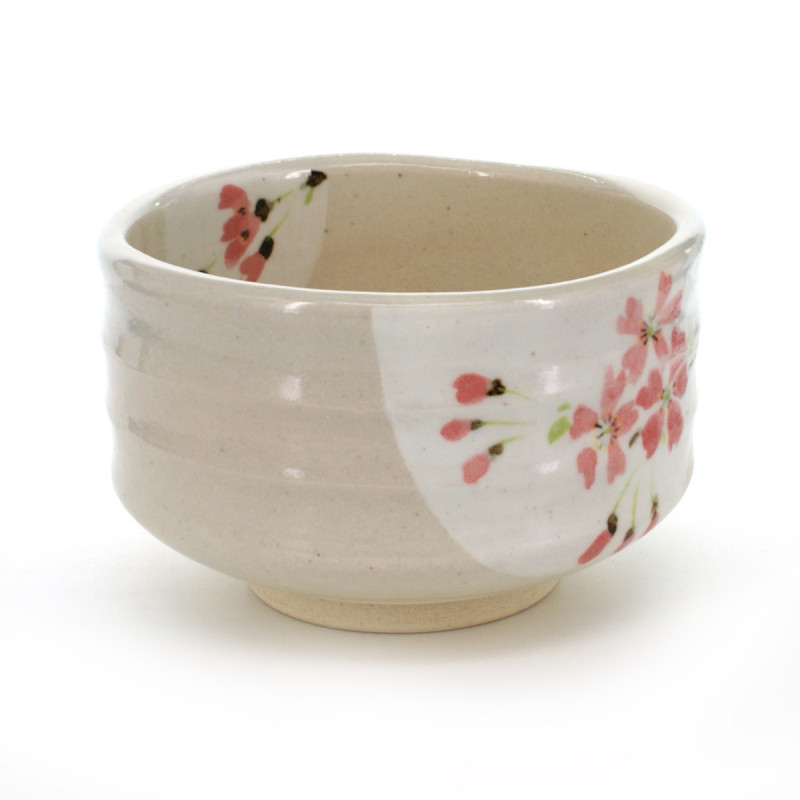 tea bowl with pink flower patterns white SAKURA HANGETSU