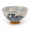bol à thé traditionnel japonais avec motifs poissons couleur bleu en céramique MEDETAI