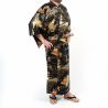 Yukata japonesa negra con dragón dorado de algodón para hombre - DORAGON