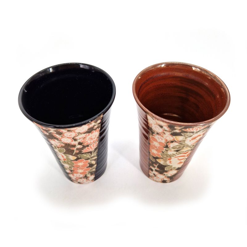 Duo japanischer Teetassen aus roter und schwarzer Keramik - HANA