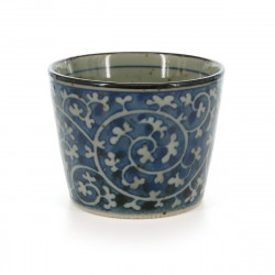 Japanese traditional colour white soba cup with blue patterns in ceramic TAKO KARAKUSA