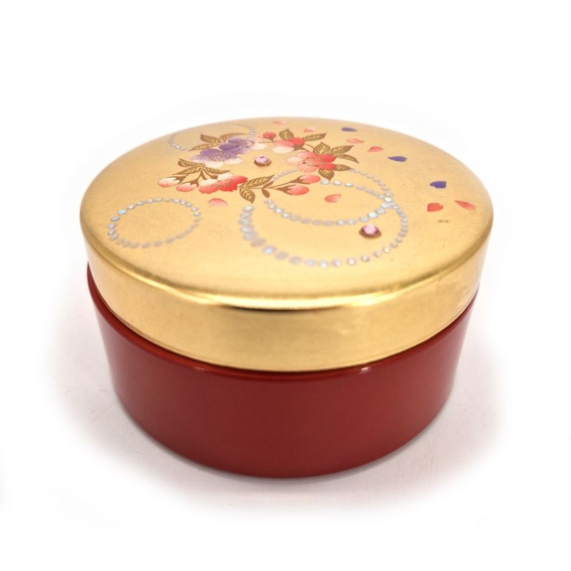 Boîte à bijoux japonaise rouge et or en résine fleurs de cerisier, SAKURA