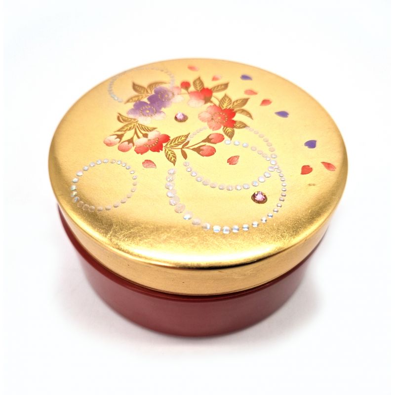 Boîte à bijoux japonaise rouge et or en résine fleurs de cerisier, SAKURA