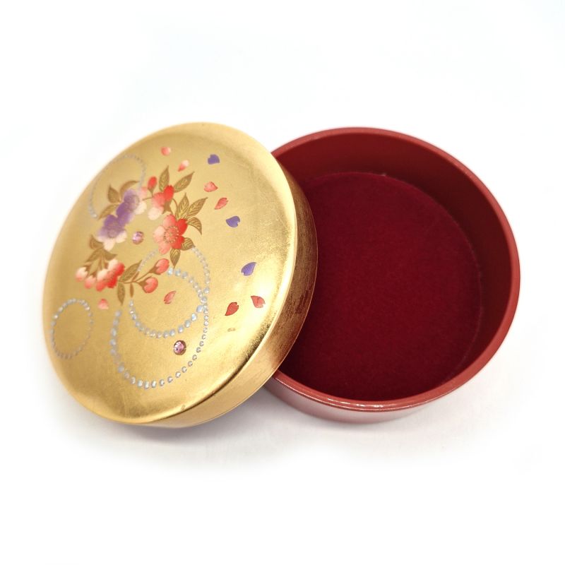 Japanische Schmuckschatulle in Rot und Gold aus Kirschblütenharz, SAKURA
