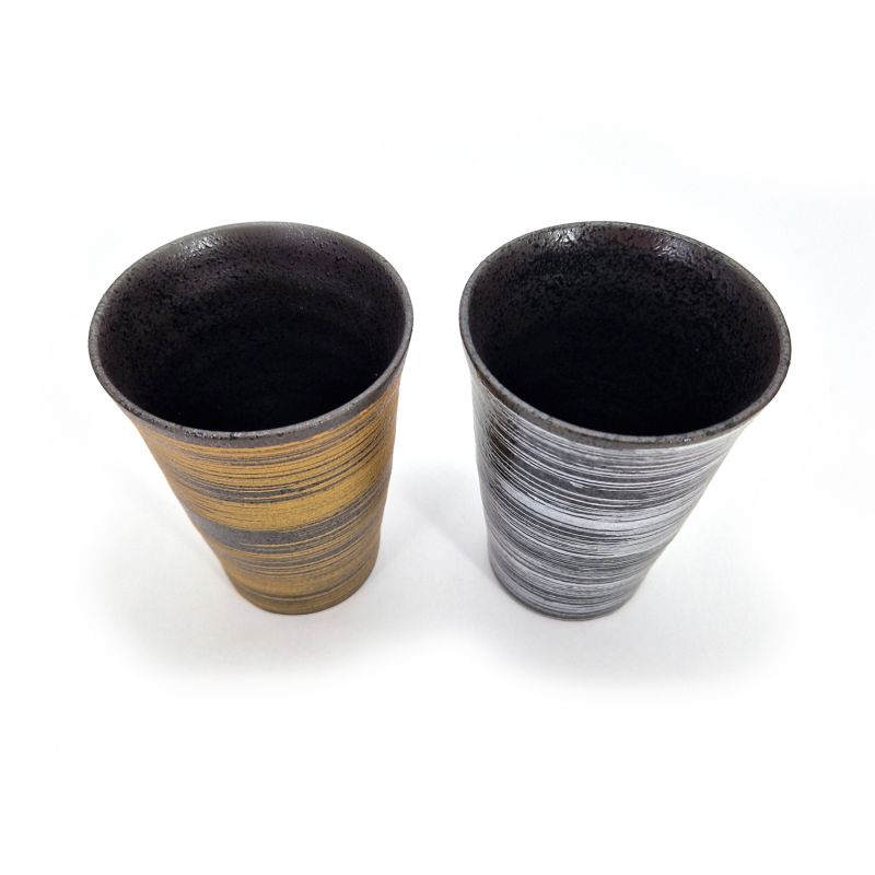 Duo of ceramic, silver and gold tea cups - GIN KIN